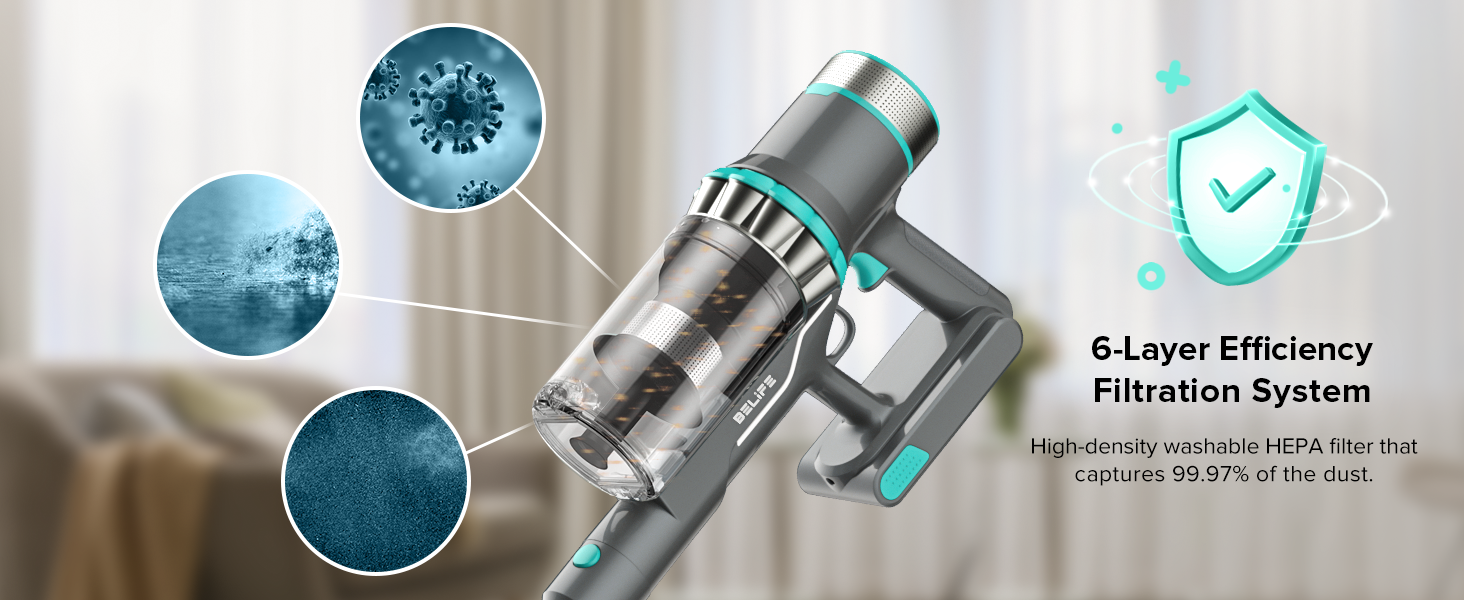 Belife V11 Cordless Stick Vacuum Cleaner, 25Kpa 380W Brushless Motor U