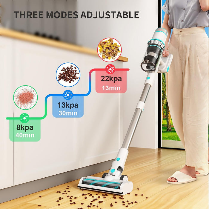 Belife Cordless Vacuum Cleaner BVC11C, Brushless Motor & LED 22Kpa Powerful Suction with Max 40 Min Runtime White